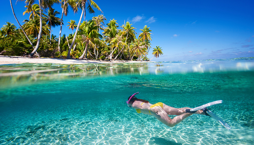 Woman swimming underwater